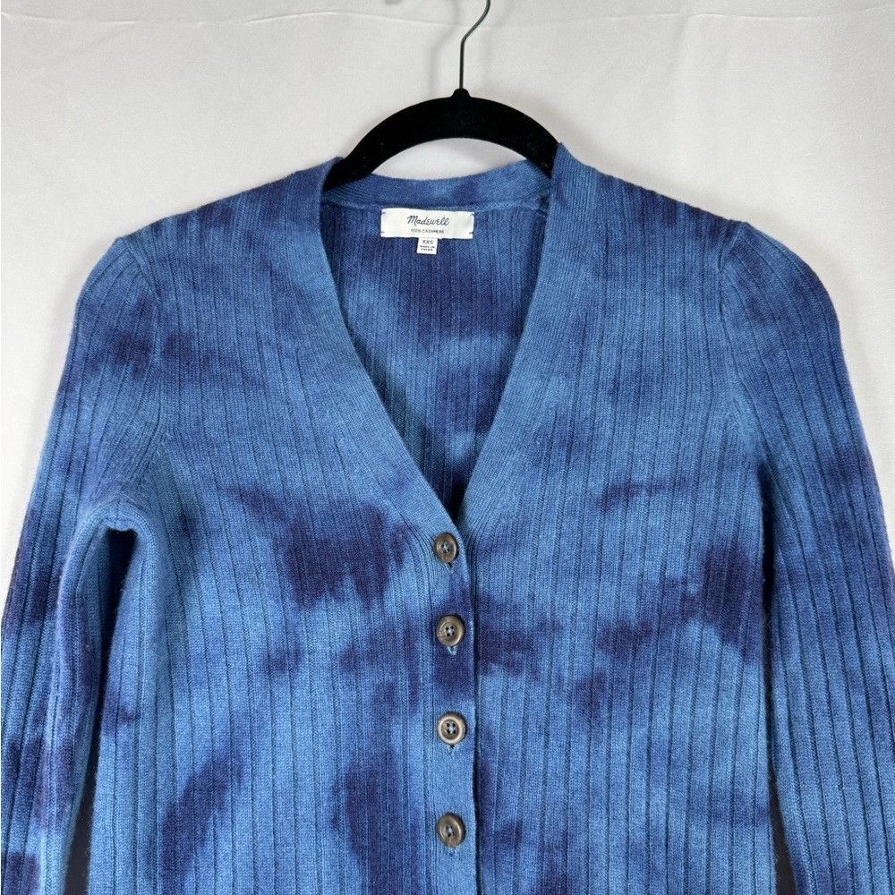Madewell 100% Cashmere Cardigan Button Down Tie Dyed Ribbed XXS VNeck Preppy Lux - Picture 2 of 10